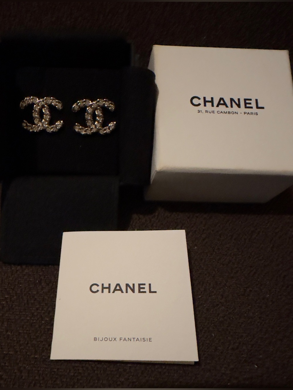 LIKE NEW CHANEL Gold Crystal CC Logo Stud Earrings. Pristine condition. - Picture 3 of 6